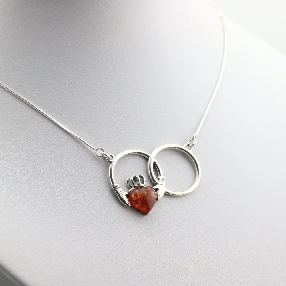 Sterling silver necklace with natural Baltic amber, heart silver necklace - Picture 10 of 16